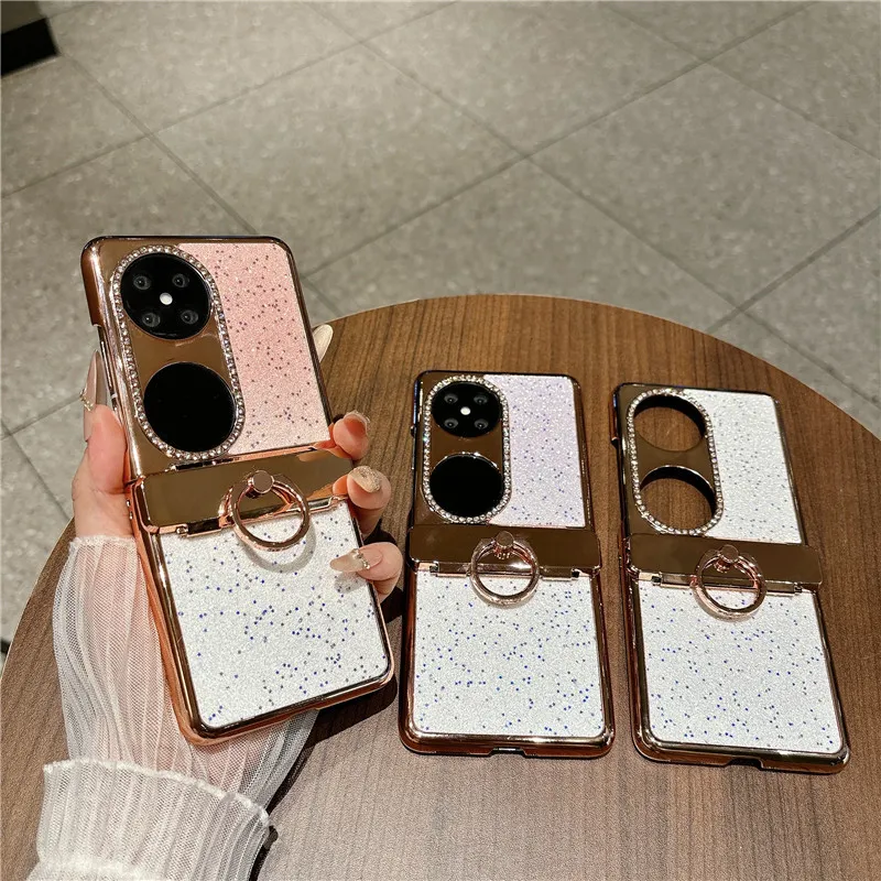 Compatible Huawei Pocket 2 phone case, Pura X foldable screen electroplated star-studded vegan leather drop-proof protective case