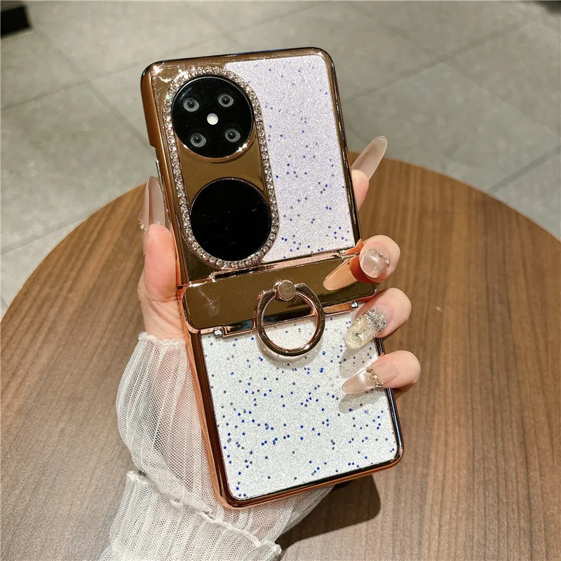 Compatible Huawei Pocket 2 phone case, Pura X foldable screen electroplated star-studded vegan leather drop-proof protective case