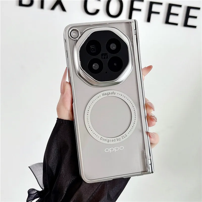 Compatible with OPPO Find N6 foldable phone case, magnetic electroplated transparent full-coverage drop-proof protective case.