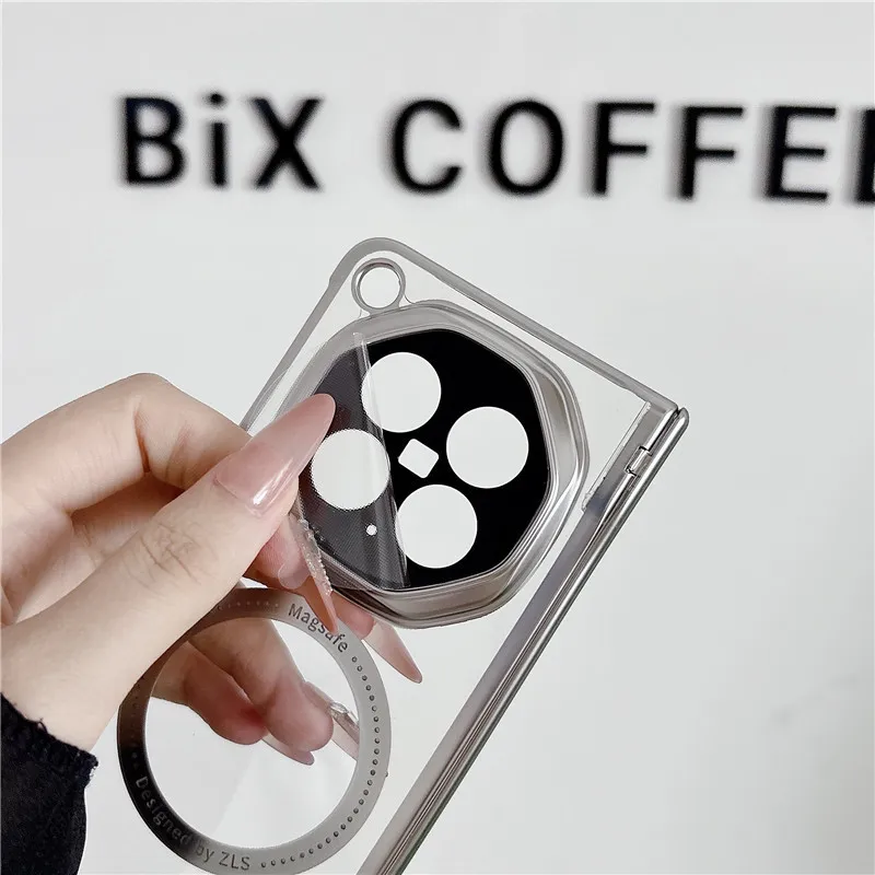 Compatible with OPPO Find N6 foldable phone case, magnetic electroplated transparent full-coverage drop-proof protective case.