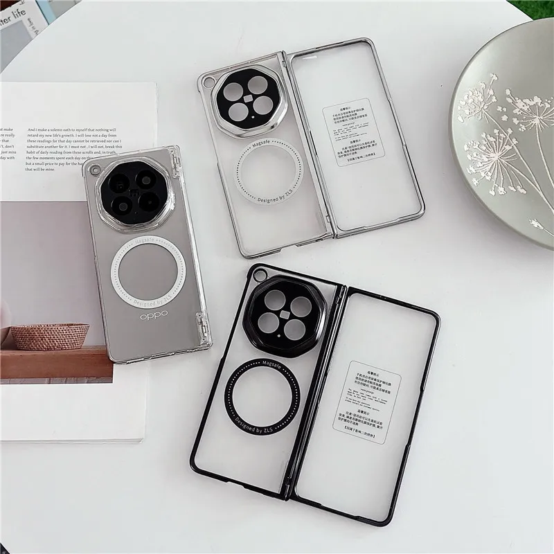Compatible with OPPO Find N6 foldable phone case, magnetic electroplated transparent full-coverage drop-proof protective case.