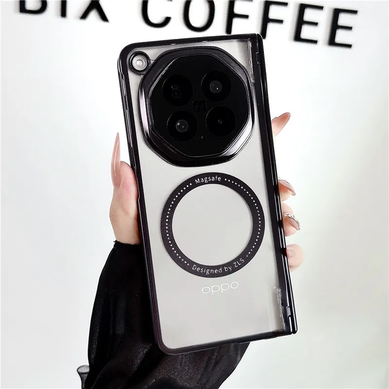 Compatible with OPPO Find N6 foldable phone case, magnetic electroplated transparent full-coverage drop-proof protective case.