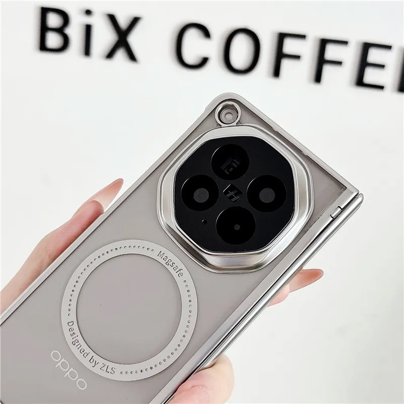 Compatible with OPPO Find N6 foldable phone case, magnetic electroplated transparent full-coverage drop-proof protective case.