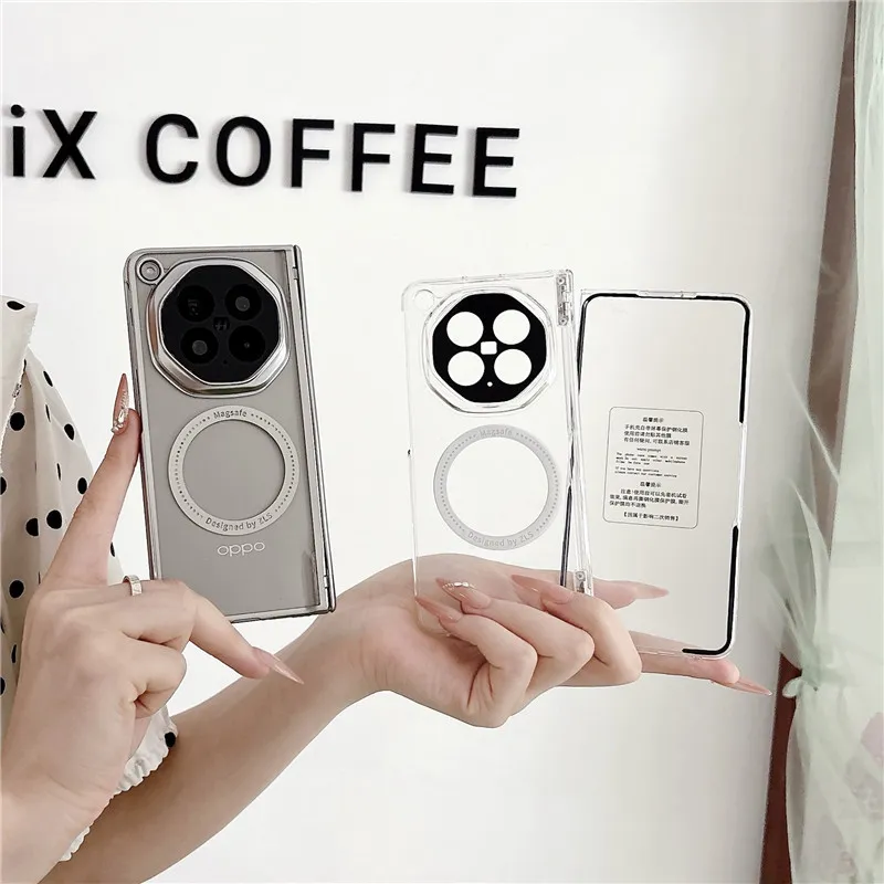 Compatible with OPPO Find N6 foldable phone case, magnetic electroplated transparent full-coverage drop-proof protective case.