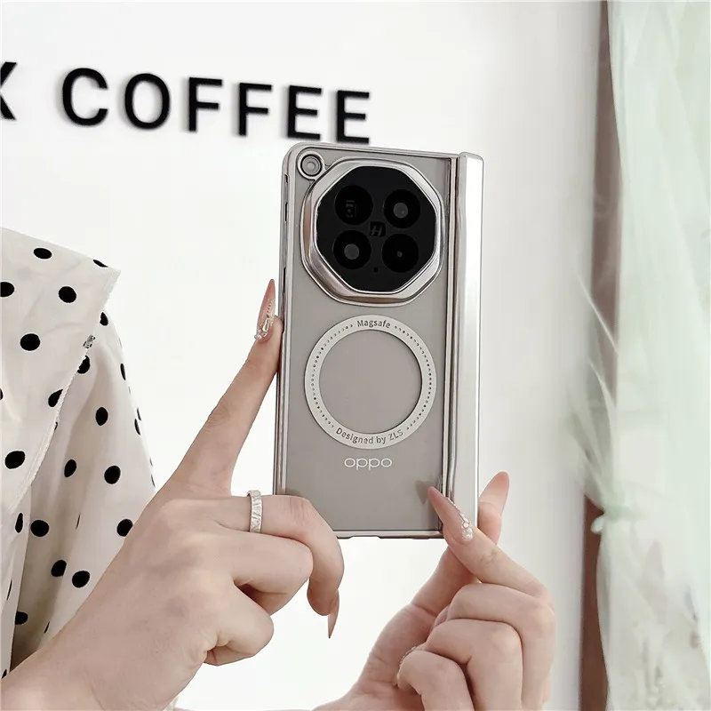 Compatible with OPPO Find N6 foldable phone case, magnetic electroplated transparent full-coverage drop-proof protective case.