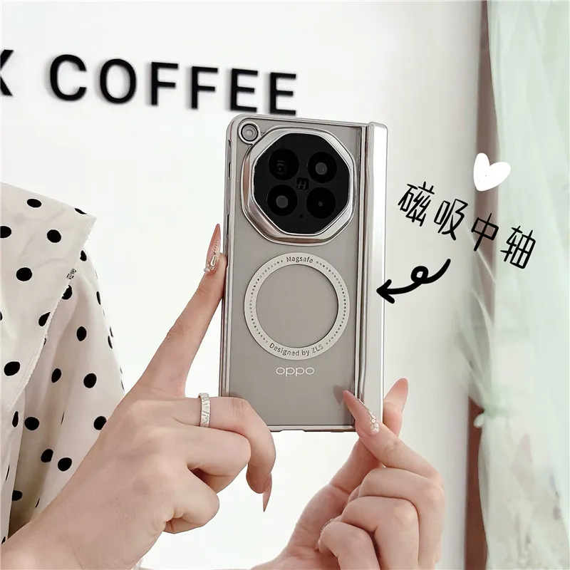 Compatible with OPPO Find N6 foldable phone case, magnetic electroplated transparent full-coverage drop-proof protective case.