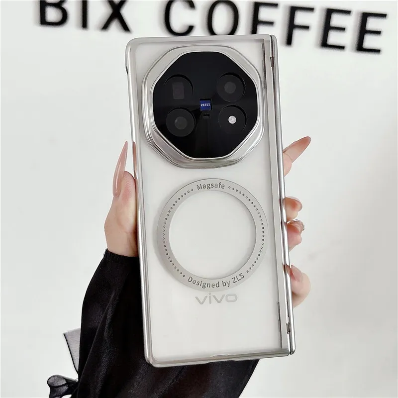 VIVO XFOLD6 Phone Case, Electroplated Transparent Magnetic Ring Hinge, Full Coverage Drop Protection Case