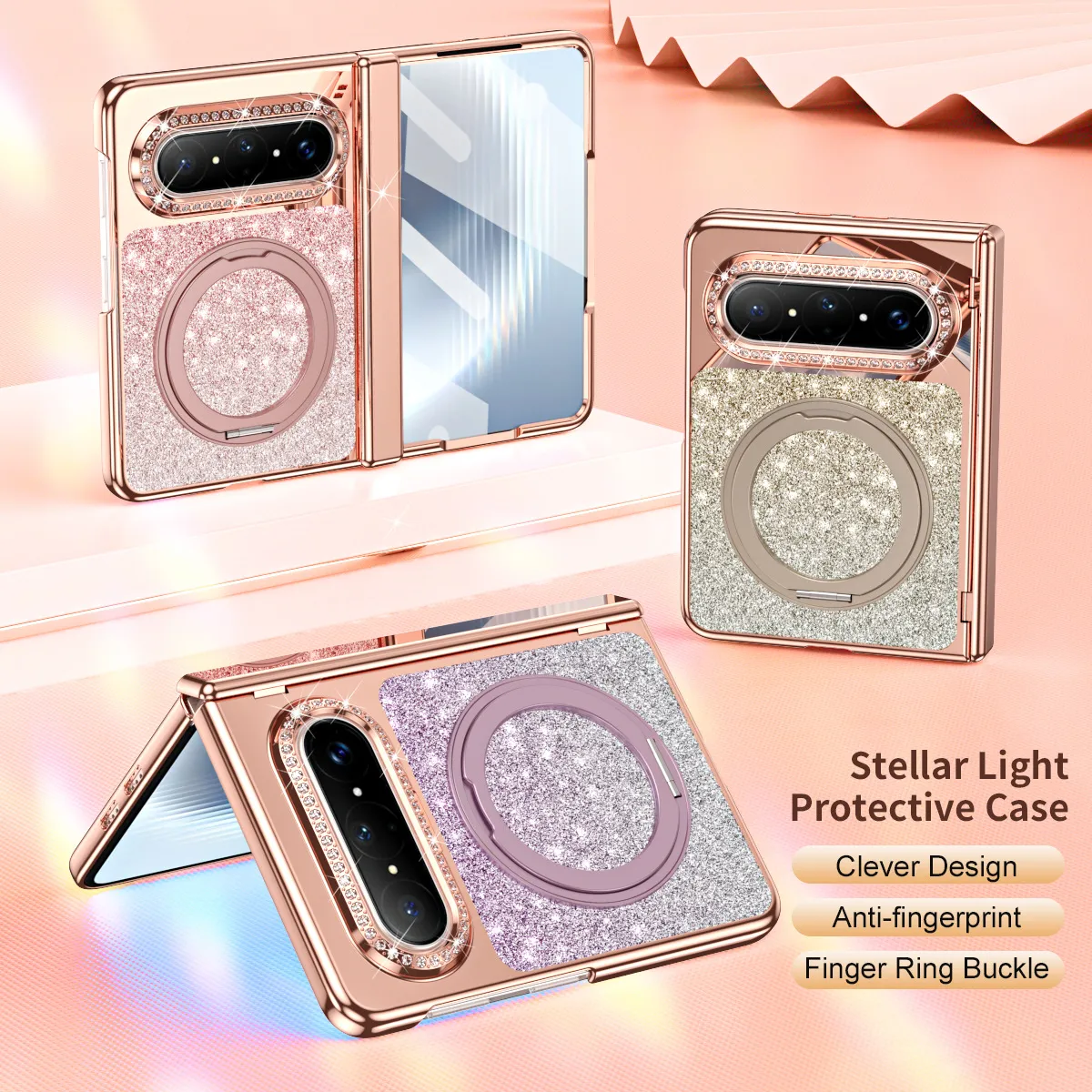 Huawei Pura X MAX Phone Case, PURA X Folding Gradient Electroplated Rotating Stand, Vegan Leather, Drop-Proof and Suitable