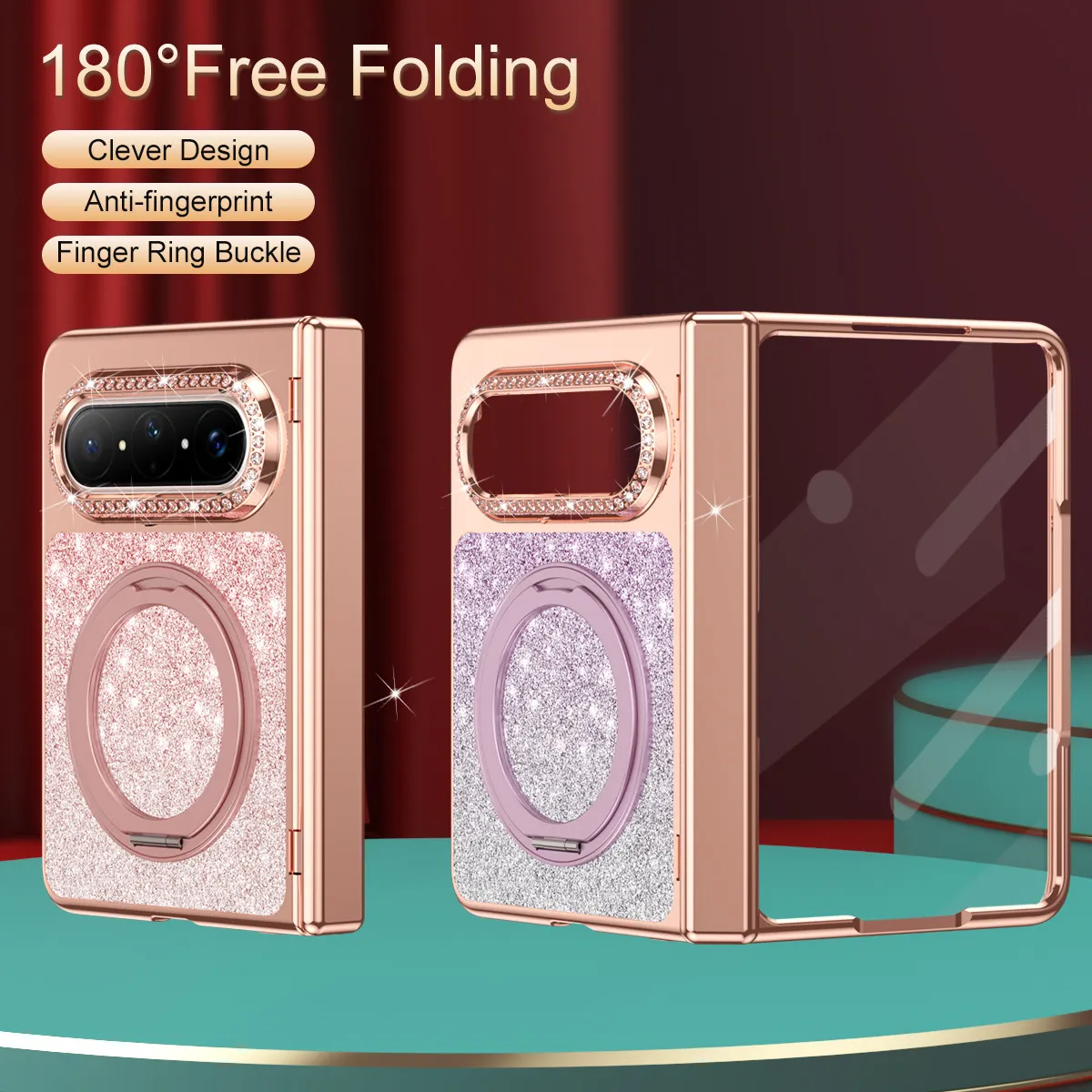 Huawei Pura X MAX Phone Case, PURA X Folding Gradient Electroplated Rotating Stand, Vegan Leather, Drop-Proof and Suitable