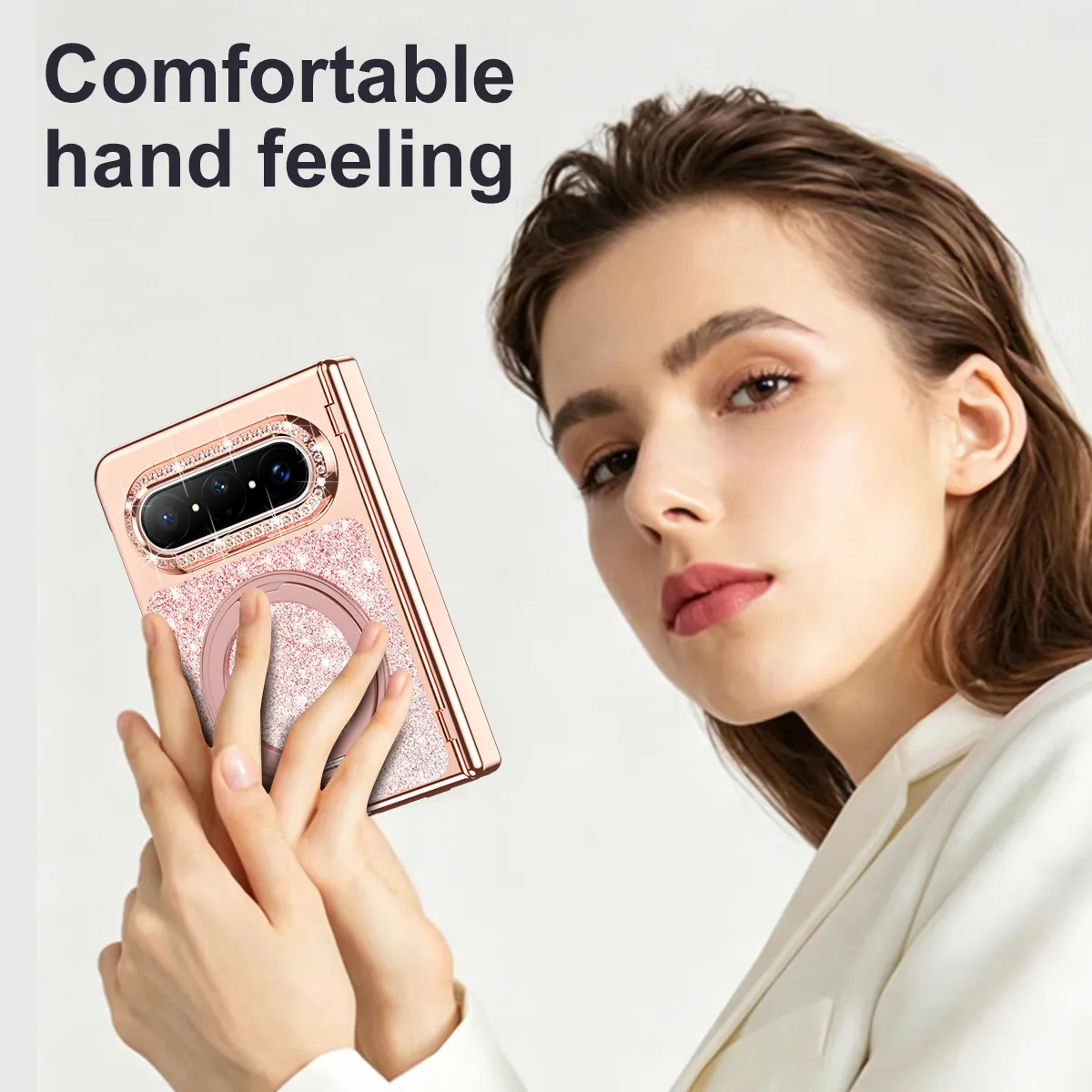 Huawei Pura X MAX Phone Case, PURA X Folding Gradient Electroplated Rotating Stand, Vegan Leather, Drop-Proof and Suitable
