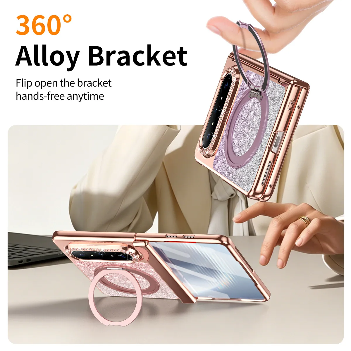 Huawei Pura X MAX Phone Case, PURA X Folding Gradient Electroplated Rotating Stand, Vegan Leather, Drop-Proof and Suitable