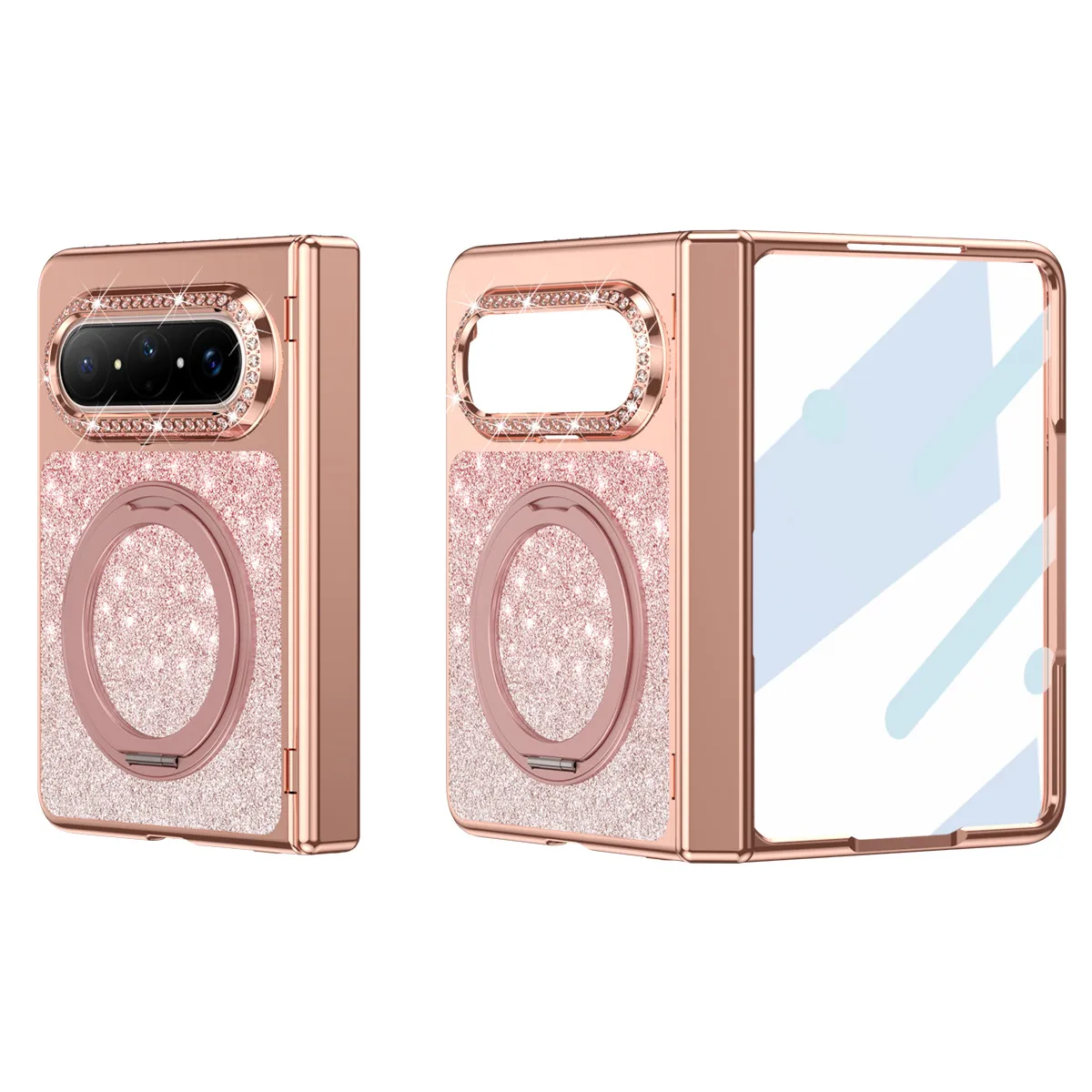 Huawei Pura X MAX Phone Case, PURA X Folding Gradient Electroplated Rotating Stand, Vegan Leather, Drop-Proof and Suitable
