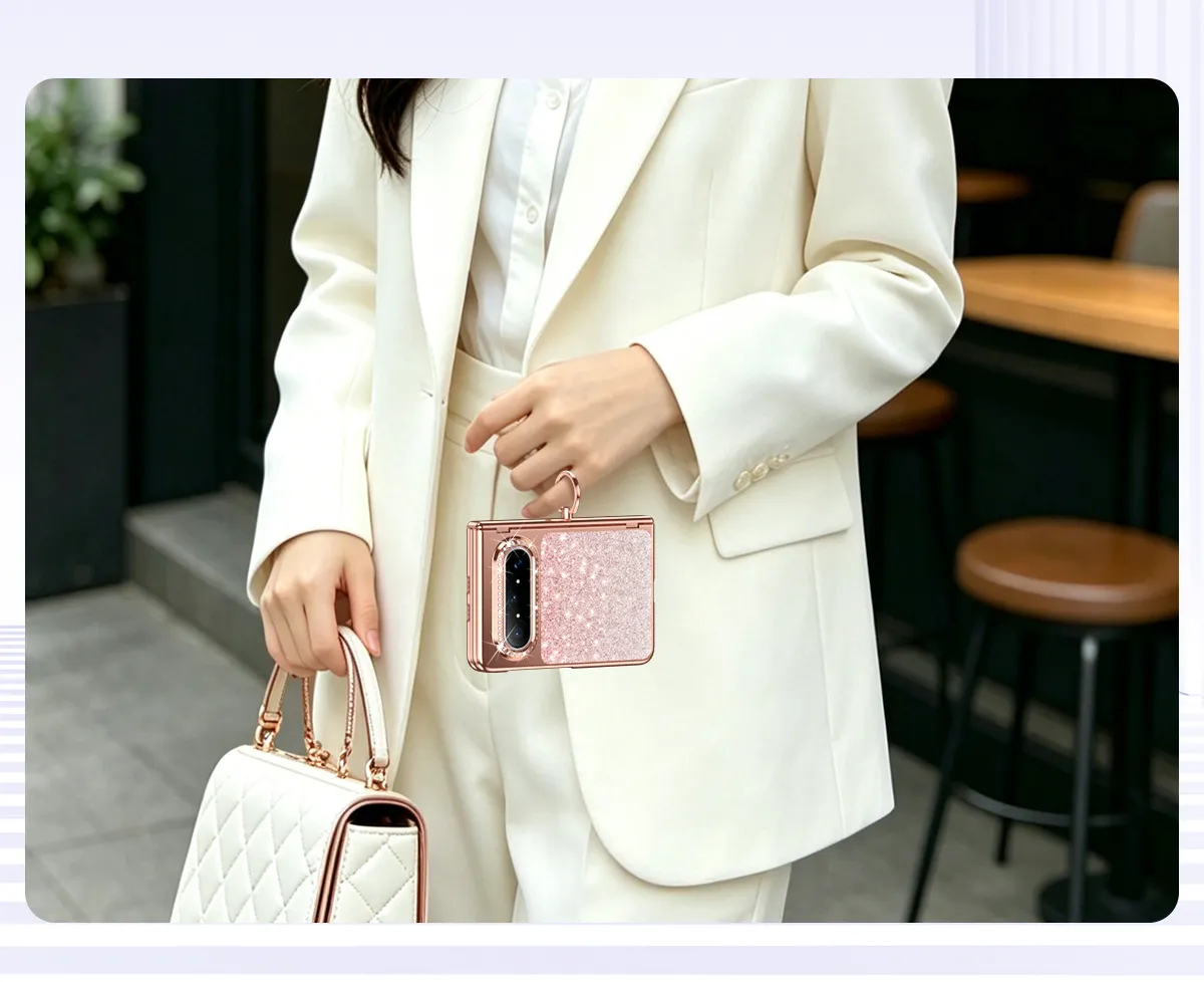 Huawei Pura X MAX Phone Case, PURA X Foldable Gradient Glitter Electroplated Ring Leather, Drop-Proof and Suitable