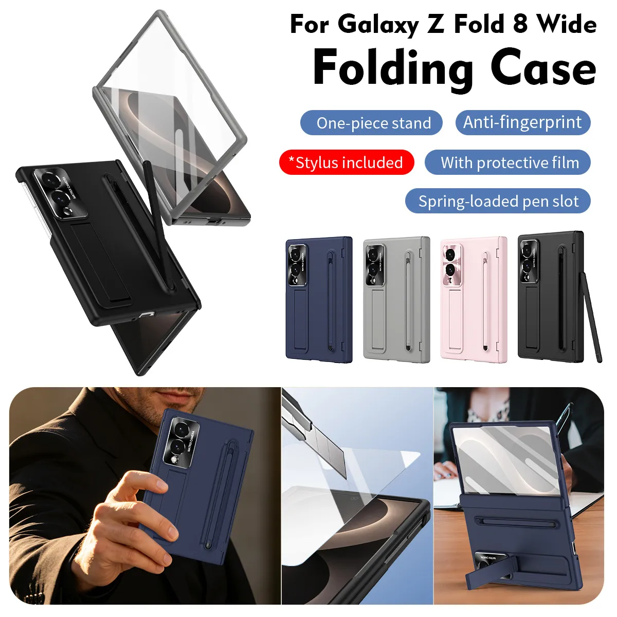 Compatible with Samsung Zfold 8 Wide phone case, FOLD8 folding official pen slot case, integrated anti-drop protective case.