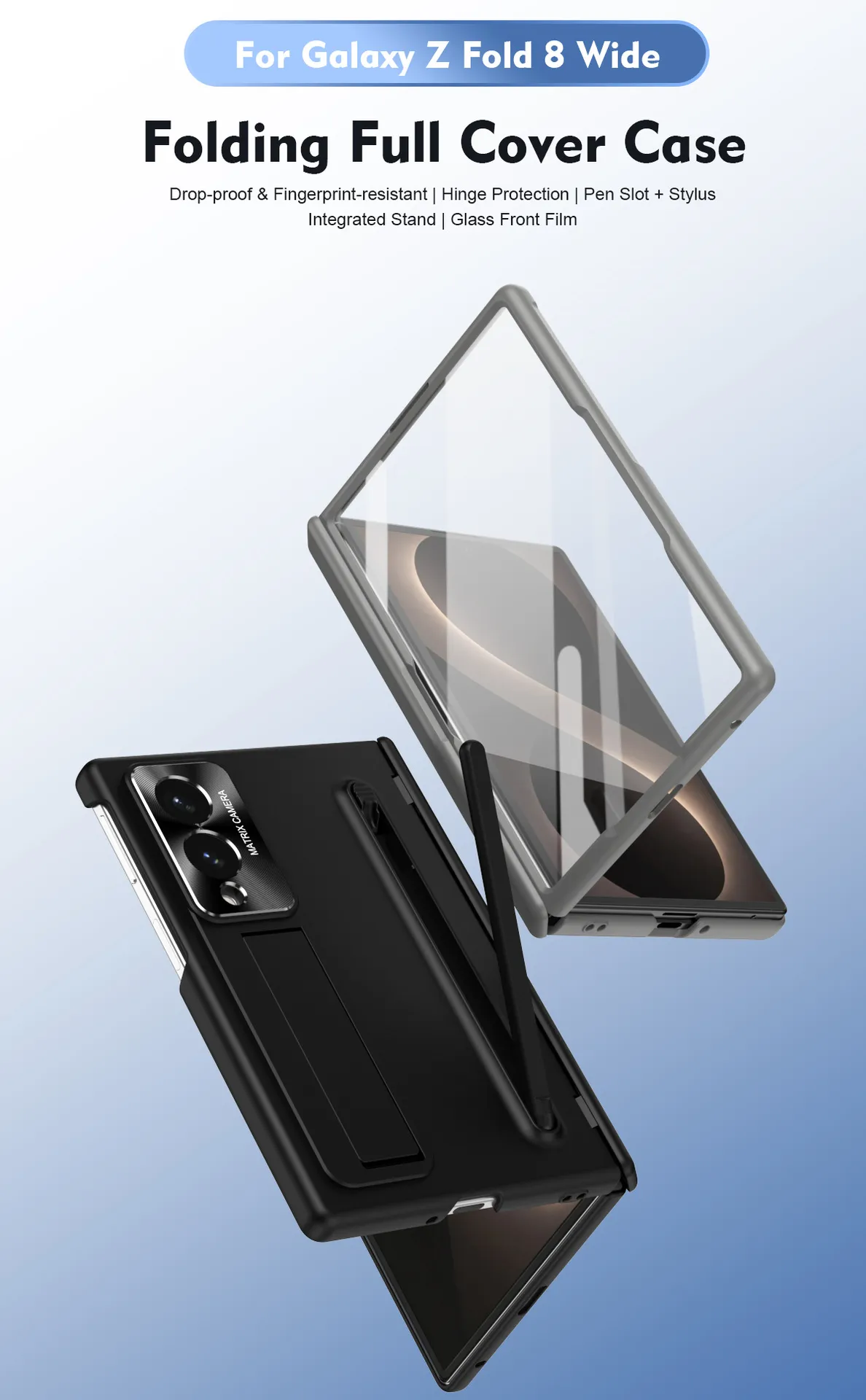 Compatible with Samsung Zfold 8 Wide phone case, FOLD8 folding official pen slot case, integrated anti-drop protective case.