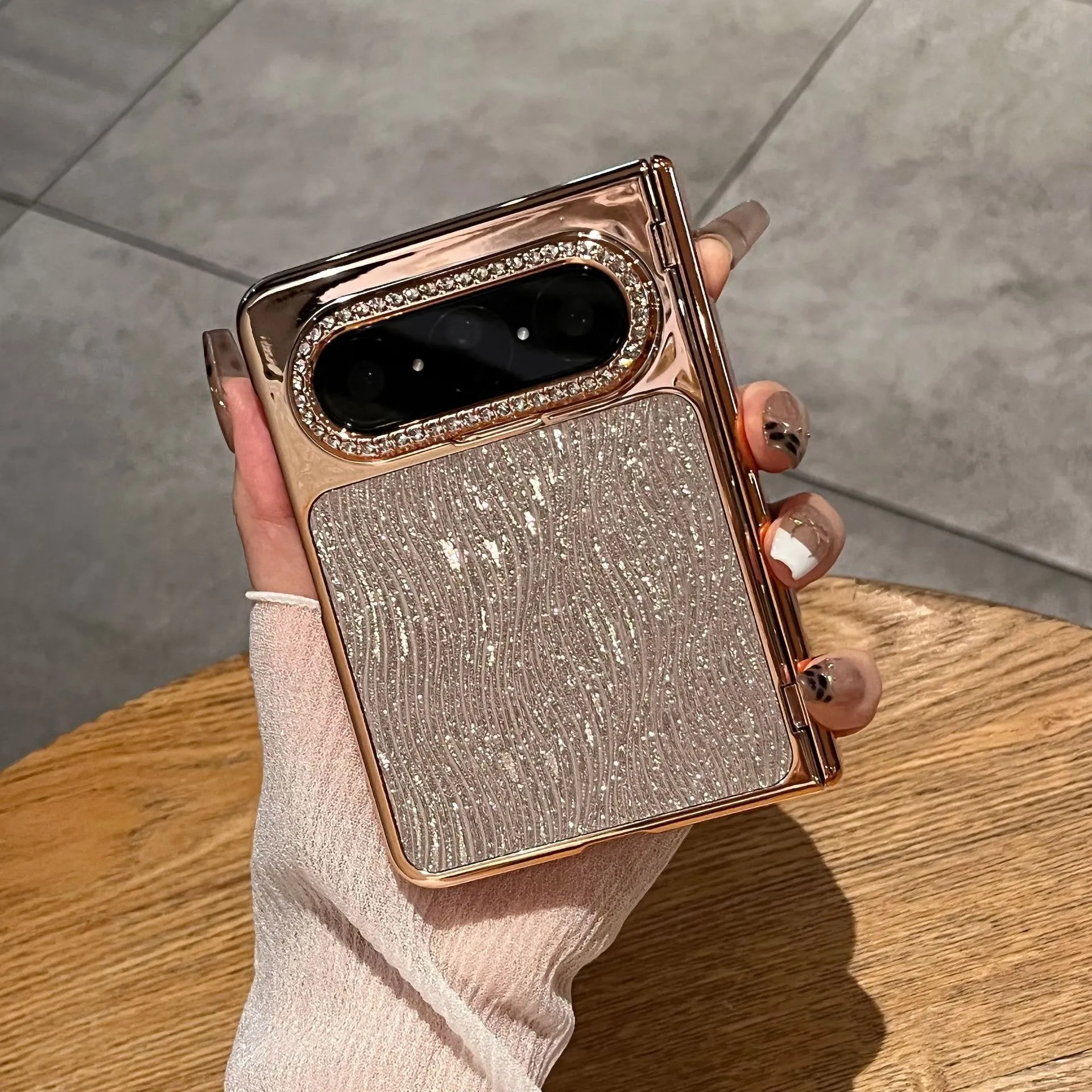 Huawei Pura X Max Phone Case, PURA X MAX Foldable Wave Glitter Electroplated Vegan Leather, Drop-Proof and Suitable