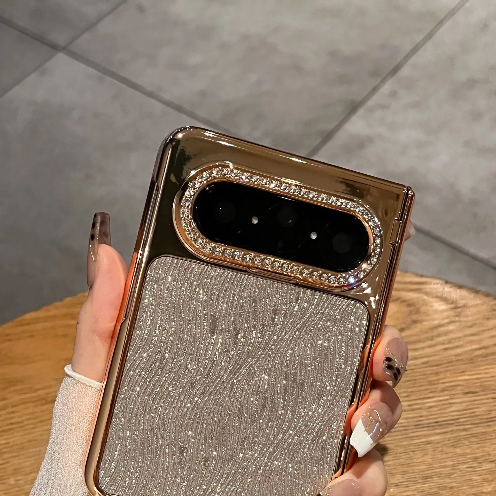 Huawei Pura X Max Phone Case, PURA X MAX Foldable Wave Glitter Electroplated Vegan Leather, Drop-Proof and Suitable