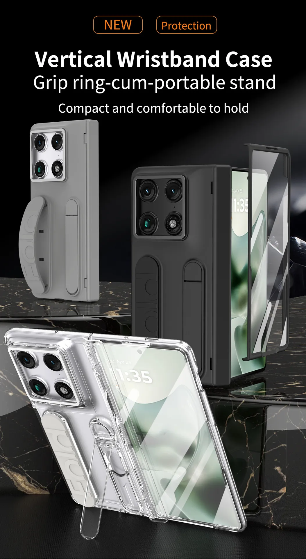 Compatible with Moto Razr Fold phone case, Motorola folding wrist strap hinge case, integrated protective film