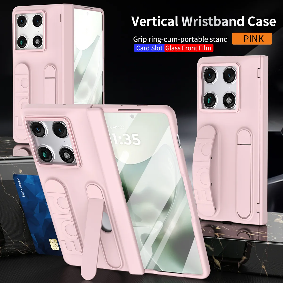 Compatible with Moto Razr Fold phone case, Motorola folding wrist strap hinge case, integrated protective film