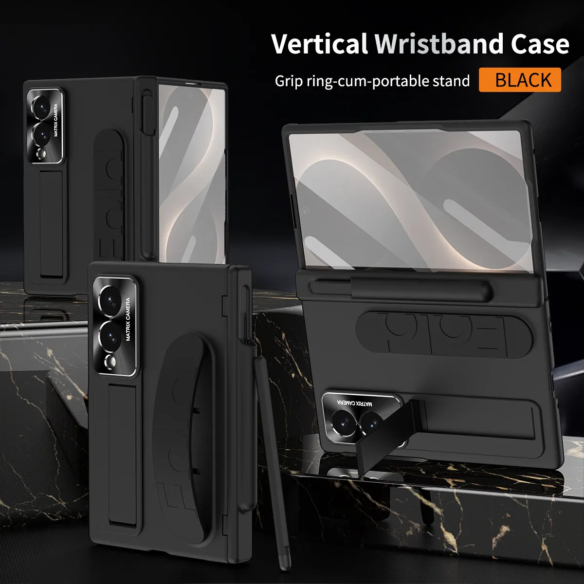 Compatible with Samsung Zfold 8 Wide Phone Case, FOLD8 Wide Screen Folding Official Wristband Pen Slot Hinge Drop Protection Case