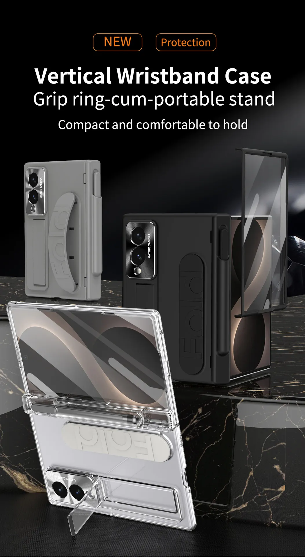 Compatible with Samsung Zfold 8 Wide Phone Case, FOLD8 Wide Screen Folding Official Wristband Pen Slot Hinge Drop Protection Case