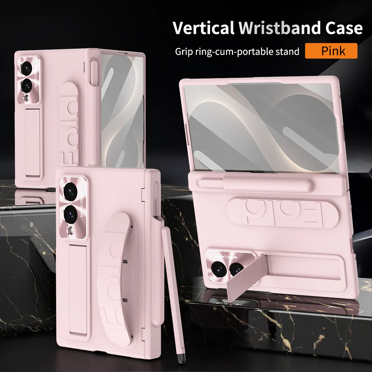 Compatible with Samsung Zfold 8 Wide Phone Case, FOLD8 Wide Screen Folding Official Wristband Pen Slot Hinge Drop Protection Case