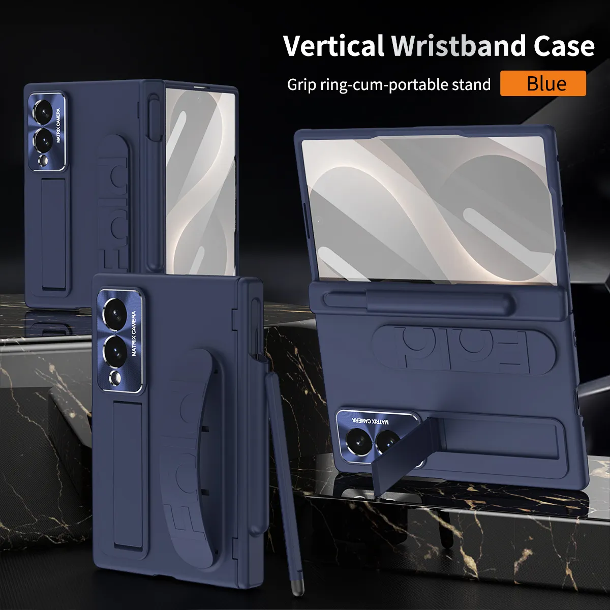 Compatible with Samsung Zfold 8 Wide Phone Case, FOLD8 Wide Screen Folding Official Wristband Pen Slot Hinge Drop Protection Case