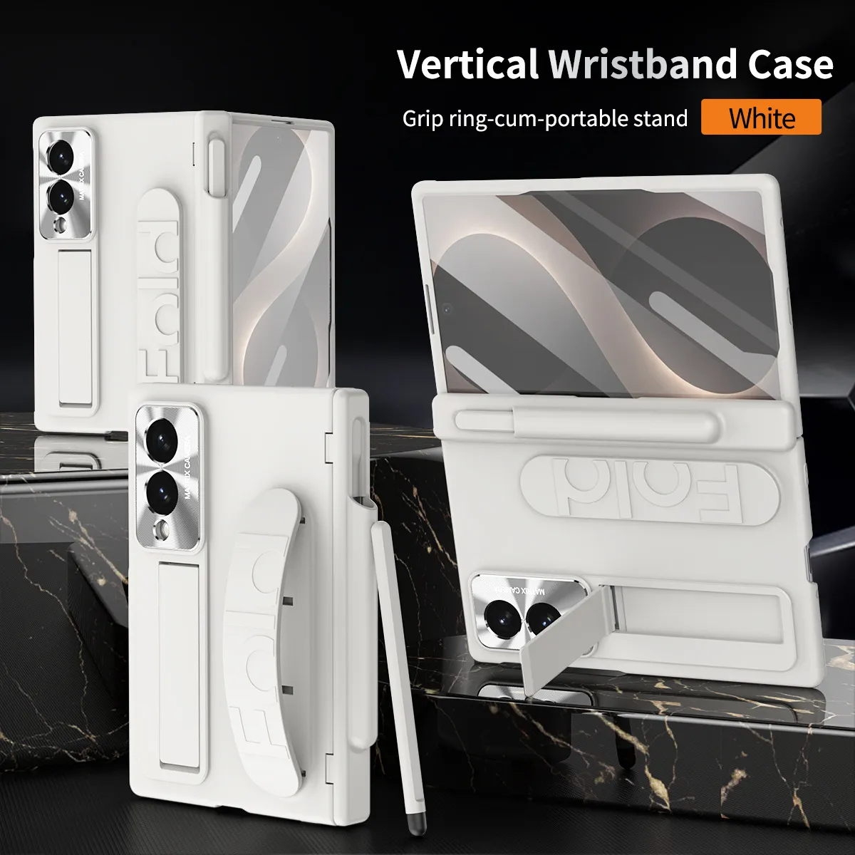 Compatible with Samsung Zfold 8 Wide Phone Case, FOLD8 Wide Screen Folding Official Wristband Pen Slot Hinge Drop Protection Case