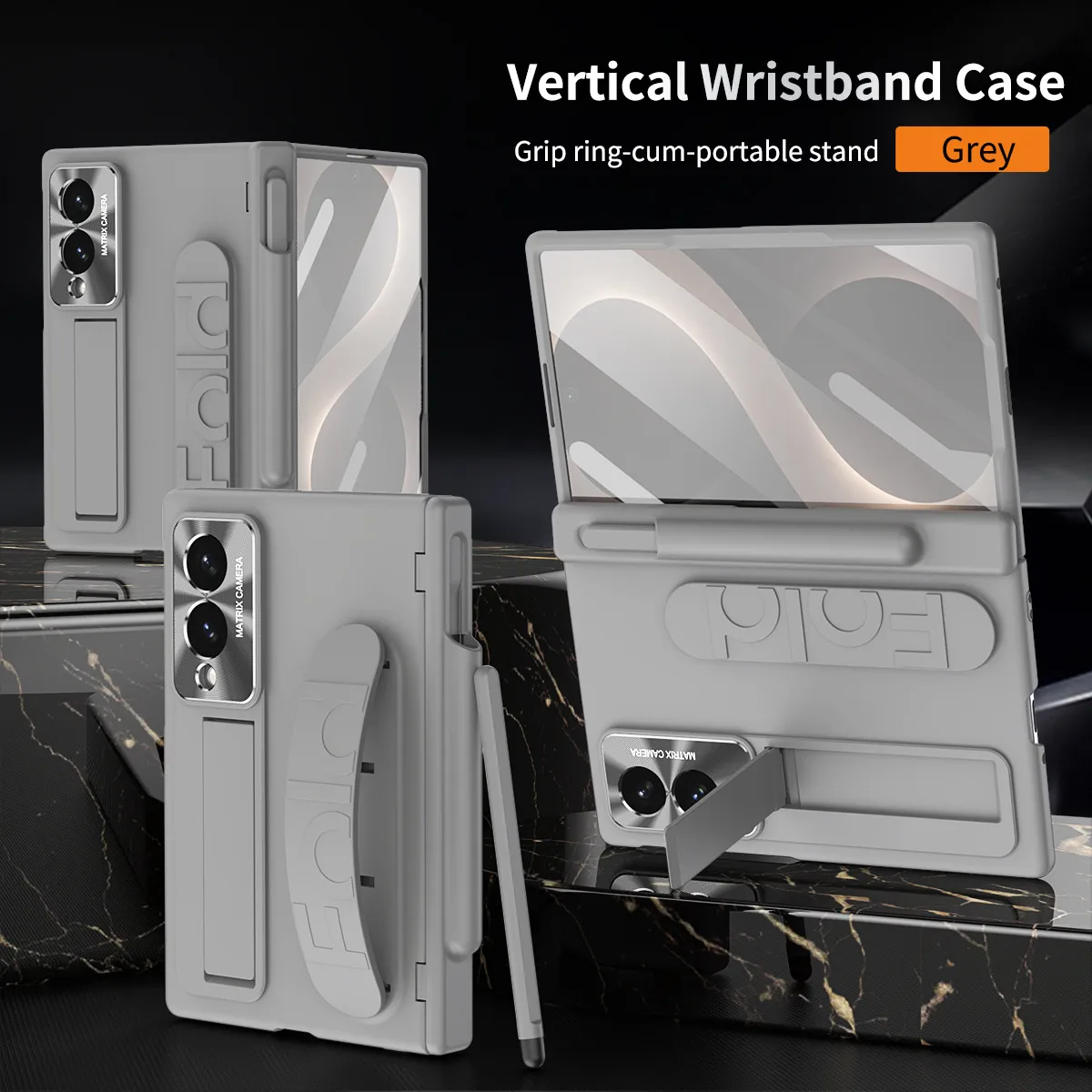 Compatible with Samsung Zfold 8 Wide Phone Case, FOLD8 Wide Screen Folding Official Wristband Pen Slot Hinge Drop Protection Case
