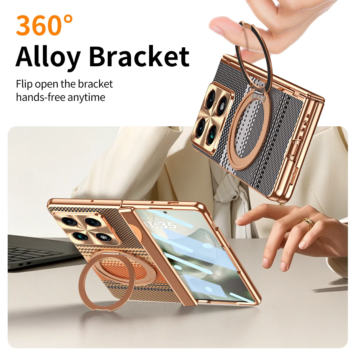 Compatible with Moto Razr Fold phone case, Motorola folding rotating magnetic case, integrated protective film