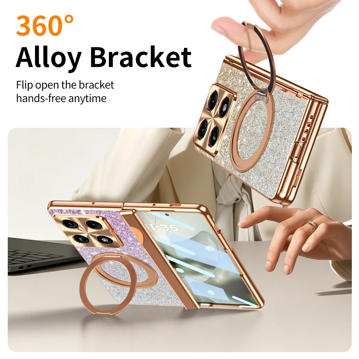 Compatible with Moto Razr Fold phone case, Motorola folding rotating stand, magnetic case, protective film