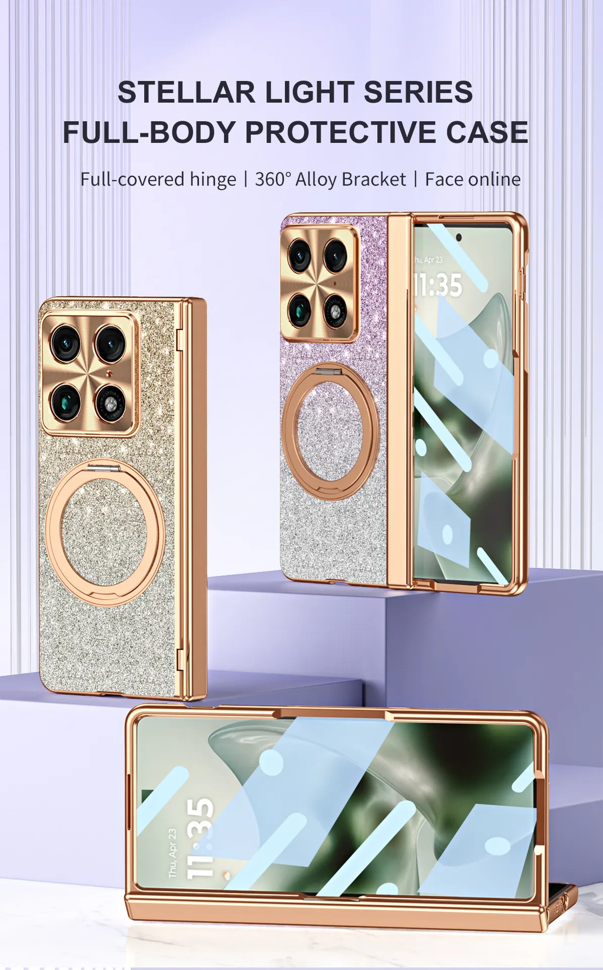 Compatible with Moto Razr Fold phone case, Motorola folding rotating stand, magnetic case, protective film