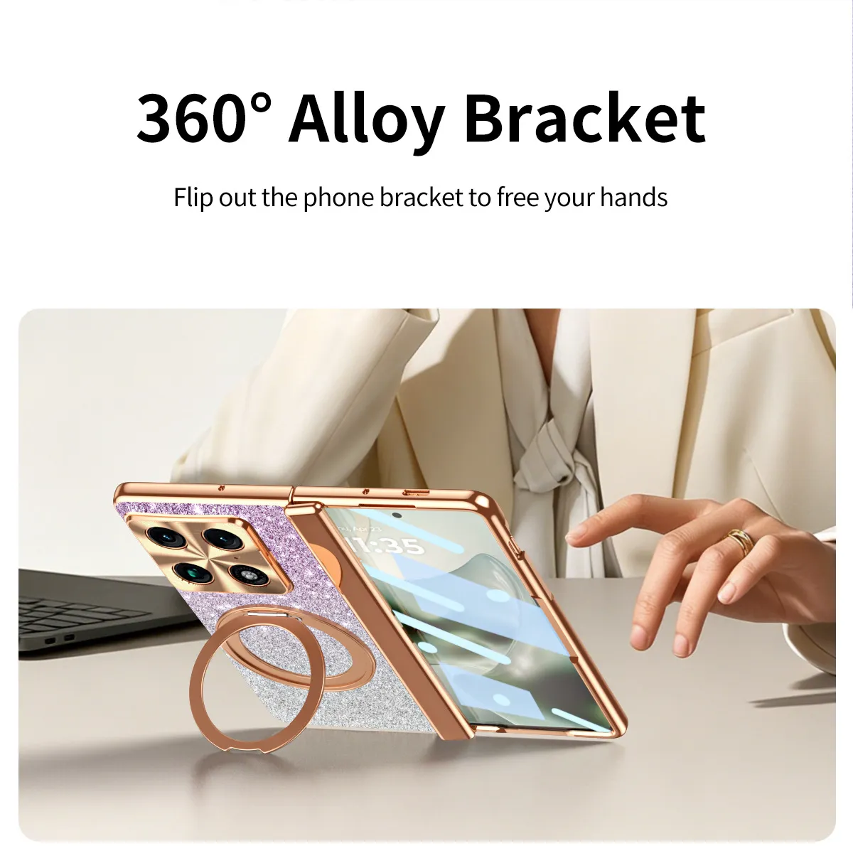Compatible with Moto Razr Fold phone case, Motorola folding rotating stand, magnetic case, protective film