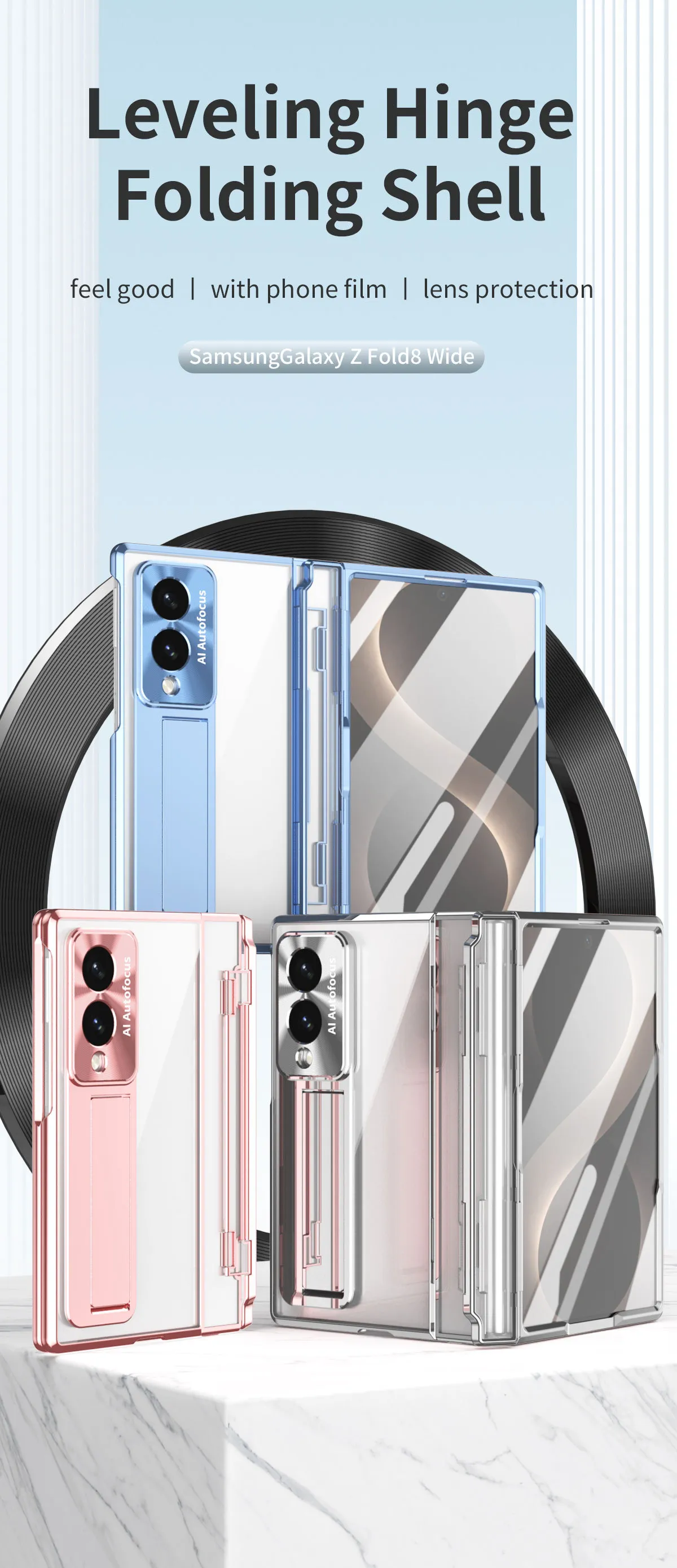 Samsung Zfold 8 Wide Phone Case FOLD8 Flat Hinge Foldable Screen Protective Case Full Coverage Electroplated Transparent Case