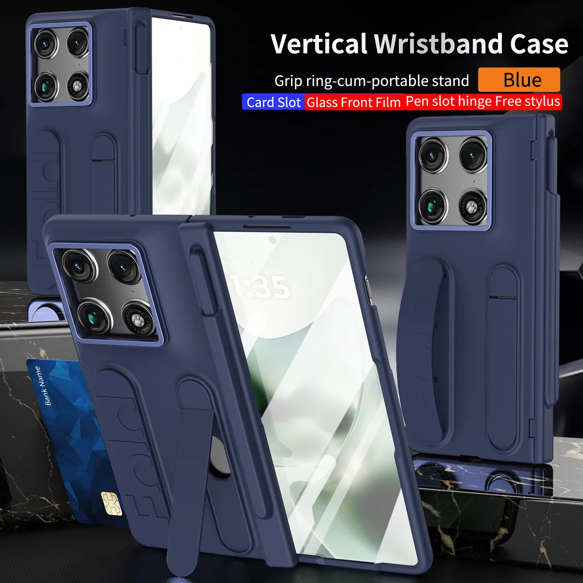Compatible with Moto Razr Fold phone case, Motorola folding pen slot wrist strap hinge case, integrated protective film
