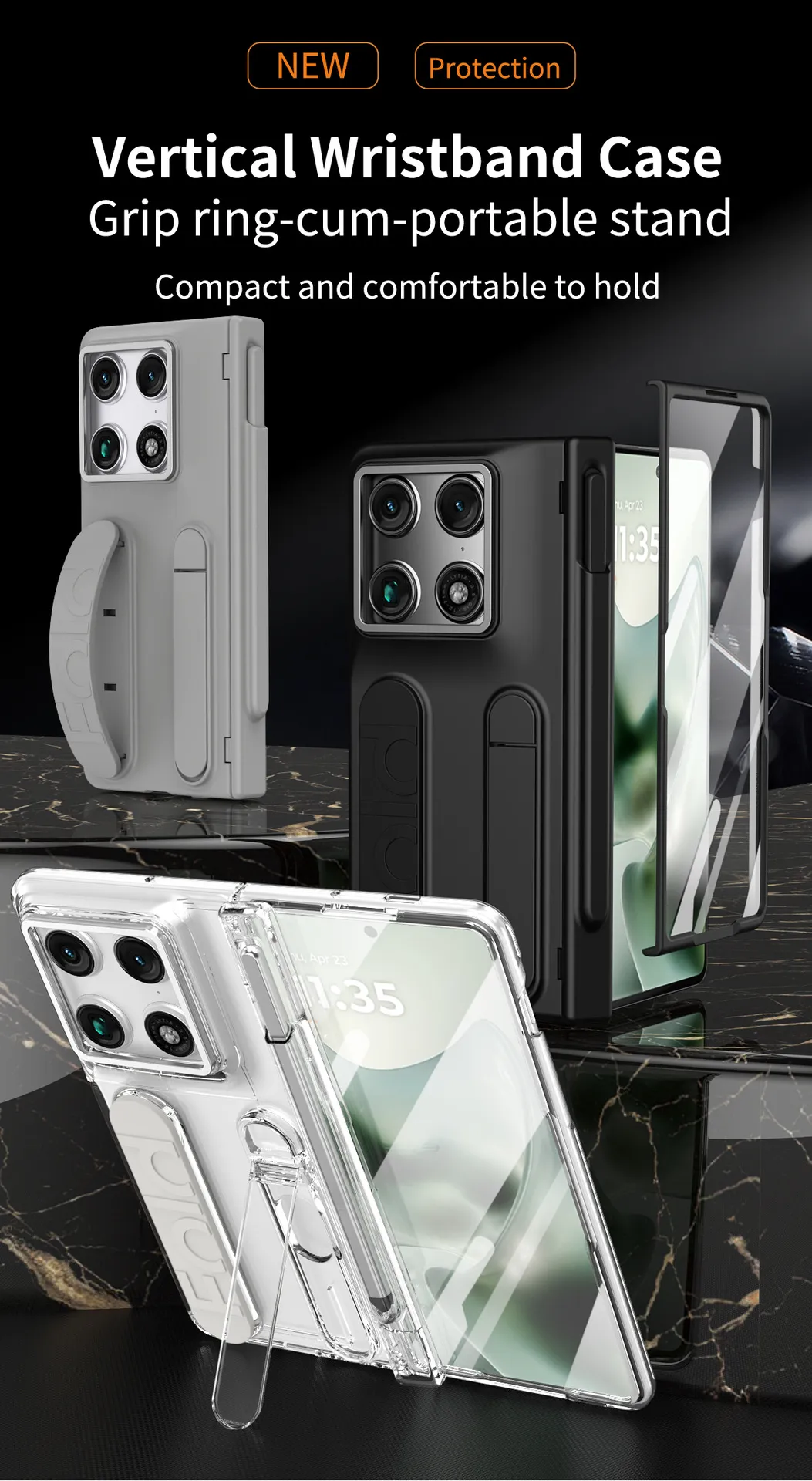 Compatible with Moto Razr Fold phone case, Motorola folding pen slot wrist strap hinge case, integrated protective film