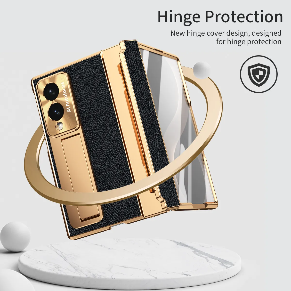 Samsung Fold8 Wide Phone Case with Flat Hinge, Vegan Leather, Pen Slot, Drop-Proof Protection