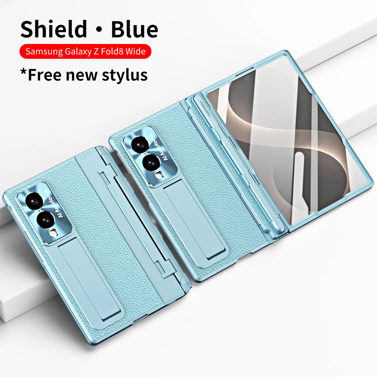 Samsung Fold8 Wide Phone Case with Flat Hinge, Vegan Leather, Pen Slot, Drop-Proof Protection