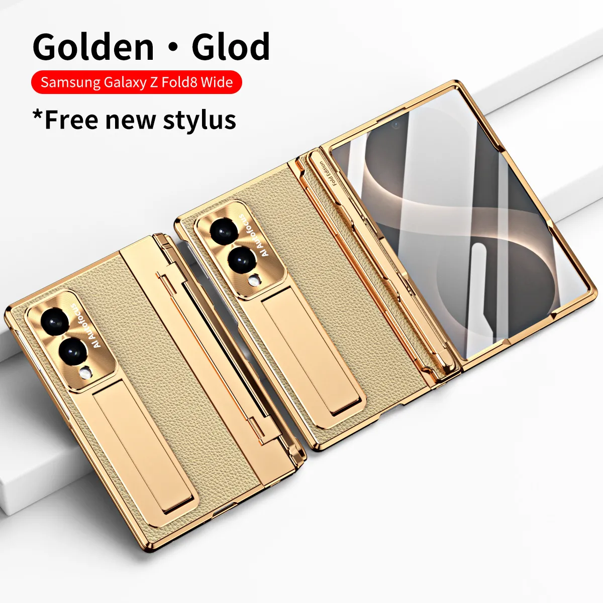 Samsung Fold8 Wide Phone Case with Flat Hinge, Vegan Leather, Pen Slot, Drop-Proof Protection