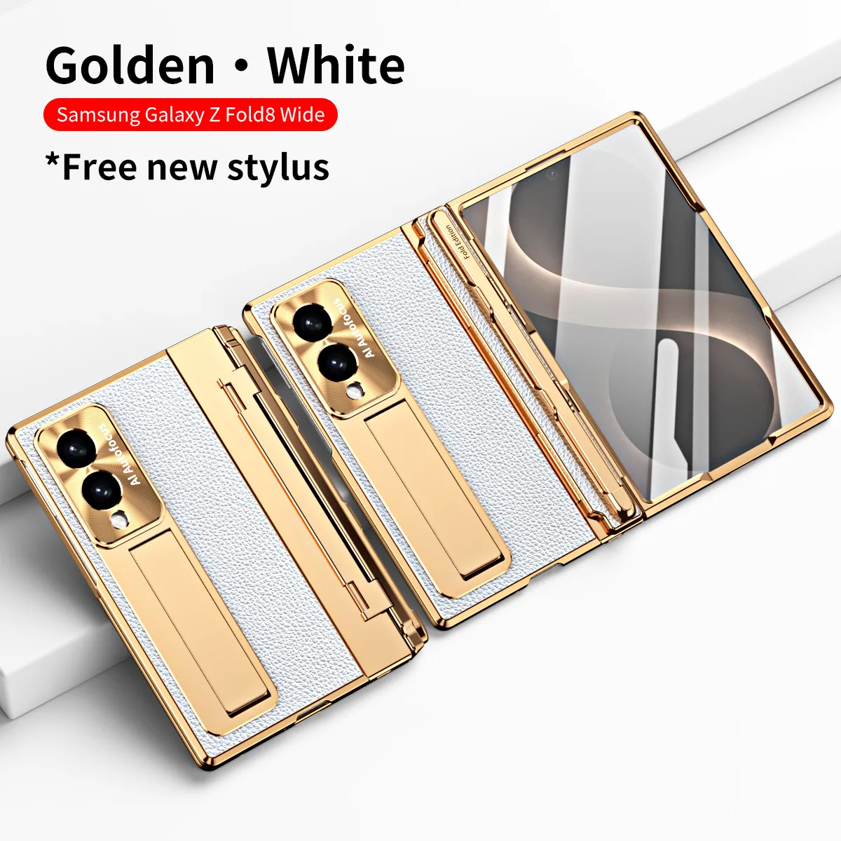 Samsung Fold8 Wide Phone Case with Flat Hinge, Vegan Leather, Pen Slot, Drop-Proof Protection