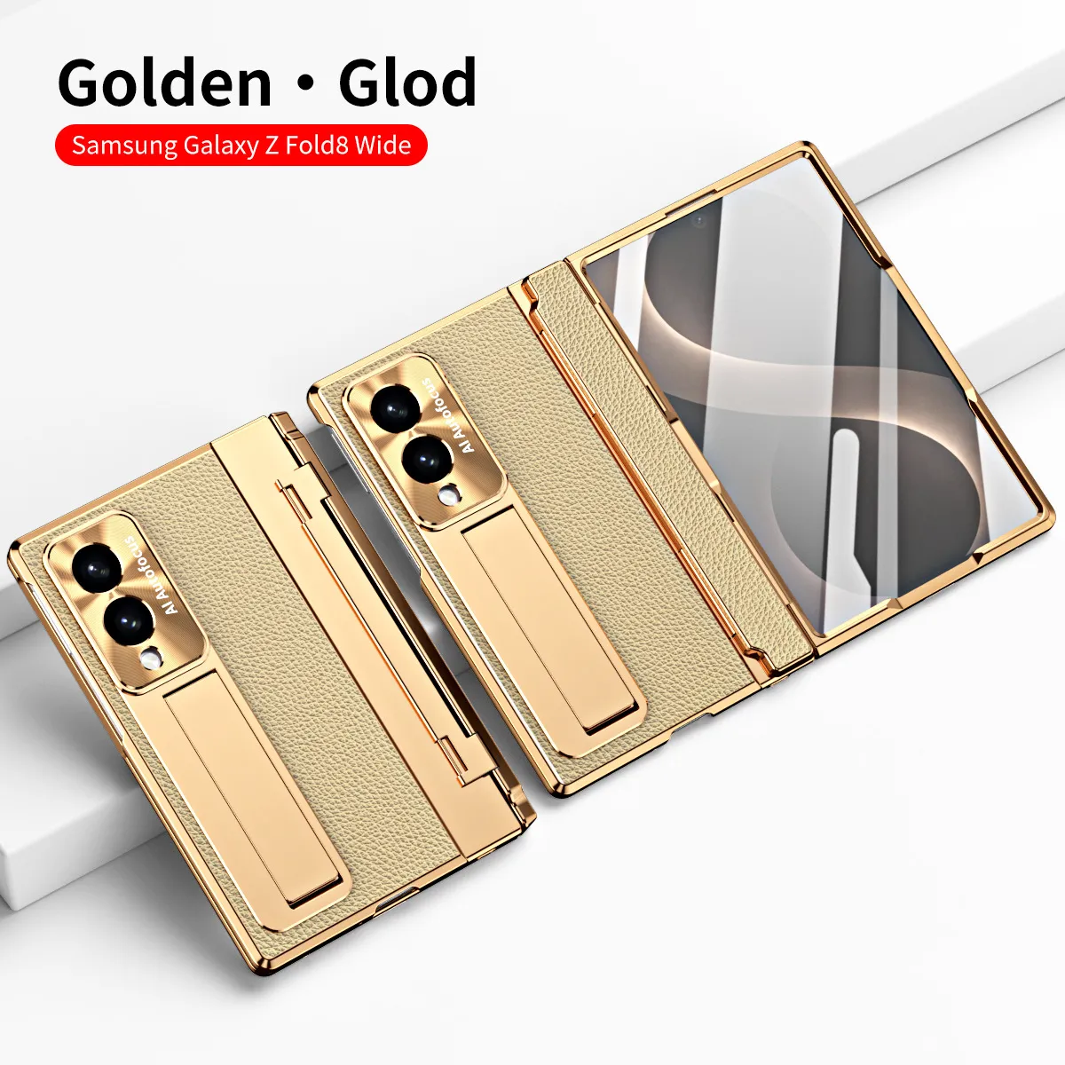 Samsung Fold8 Wide Phone Case with Flat Hinge, Vegan Leather, Pen Slot, Drop-Proof Protection