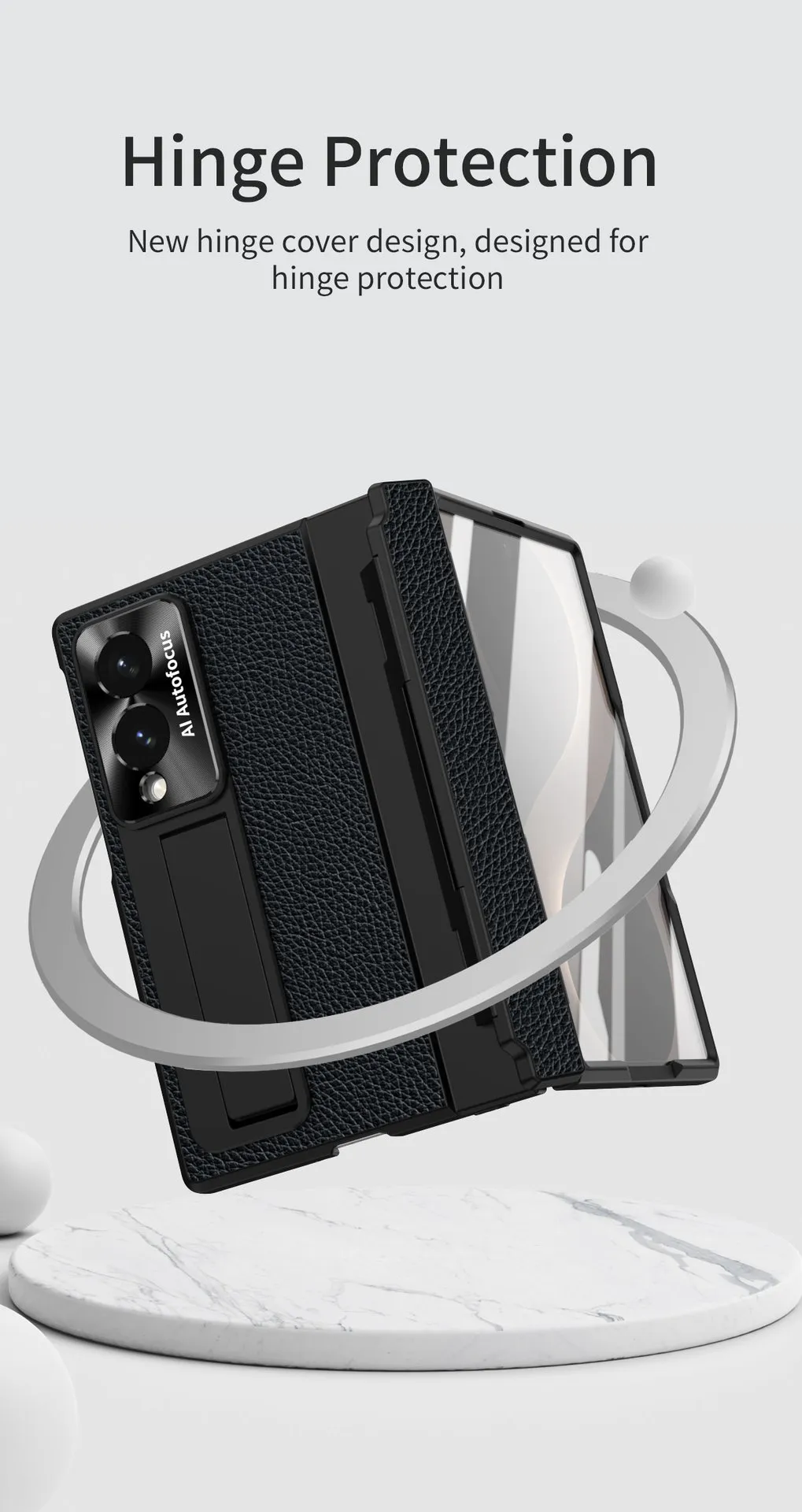 Samsung Fold8 Wide Phone Case with Flat Hinge, Vegan Leather, Pen Slot, Drop-Proof Protection