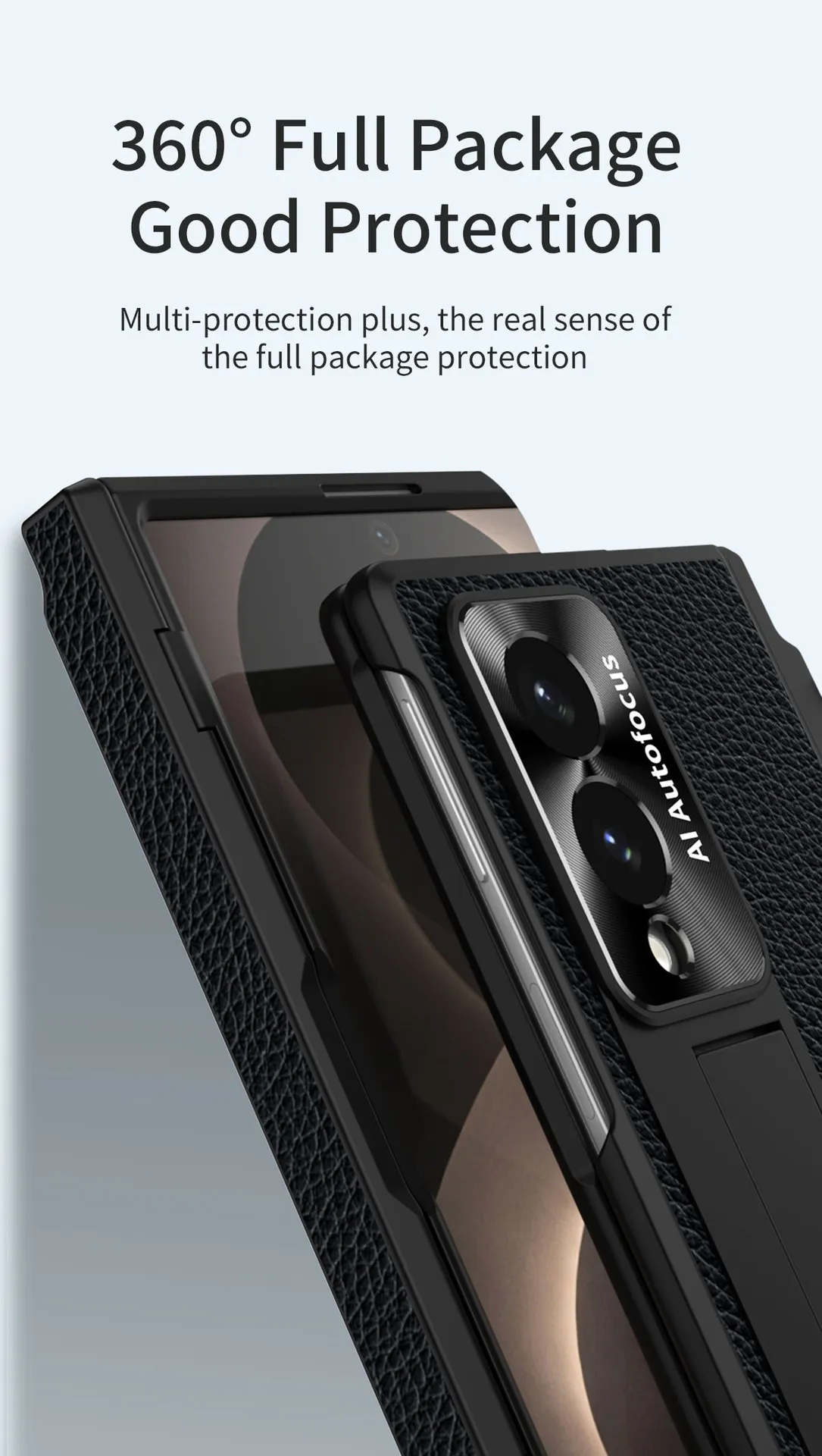 Samsung Fold8 Wide Phone Case with Flat Hinge, Vegan Leather, Pen Slot, Drop-Proof Protection