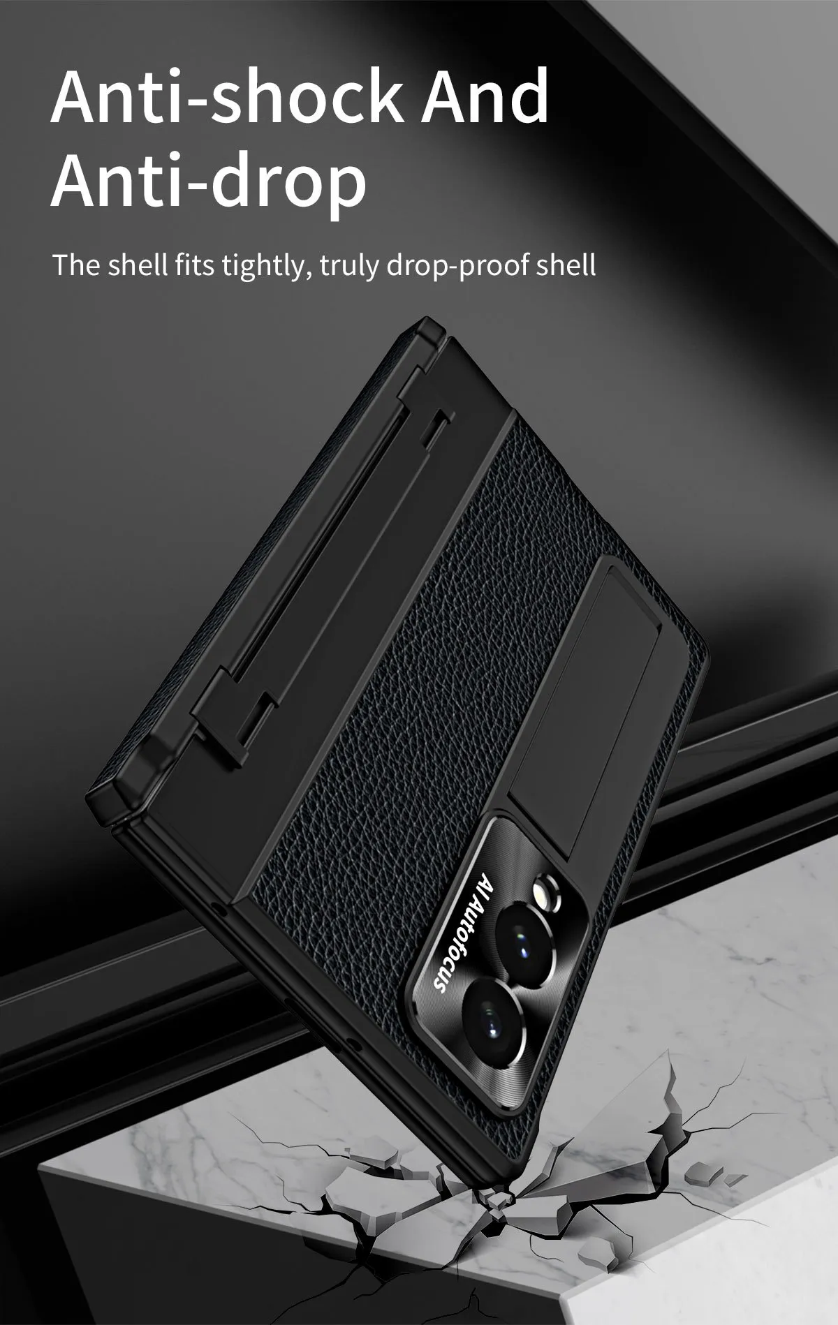 Samsung Fold8 Wide Phone Case with Flat Hinge, Vegan Leather, Pen Slot, Drop-Proof Protection