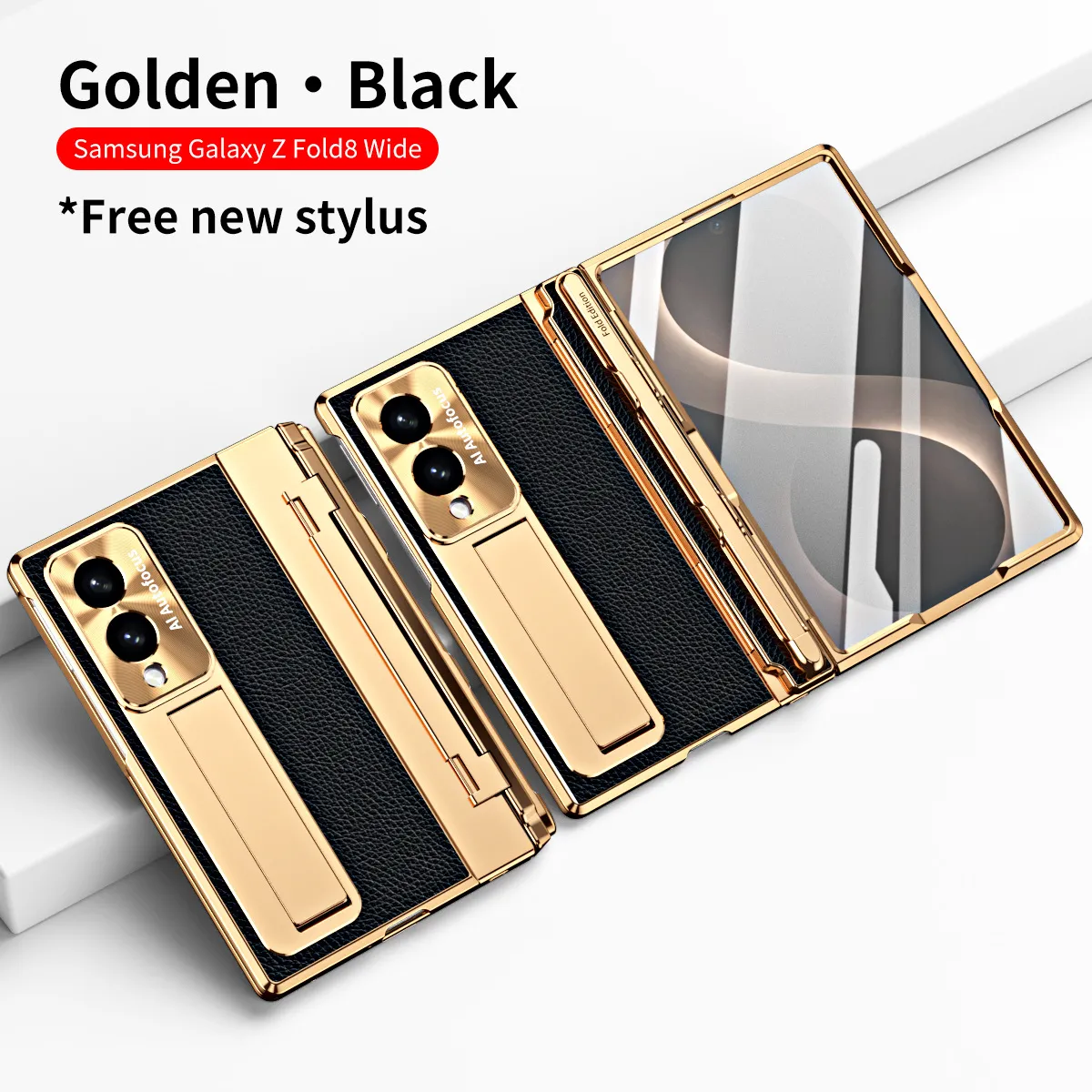 Samsung Fold8 Wide Phone Case with Flat Hinge, Vegan Leather, Pen Slot, Drop-Proof Protection