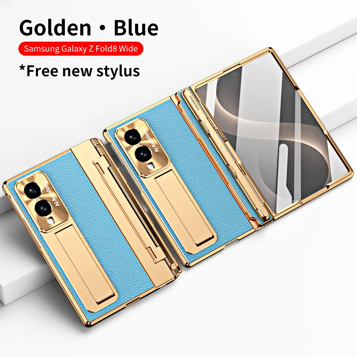 Samsung Fold8 Wide Phone Case with Flat Hinge, Vegan Leather, Pen Slot, Drop-Proof Protection