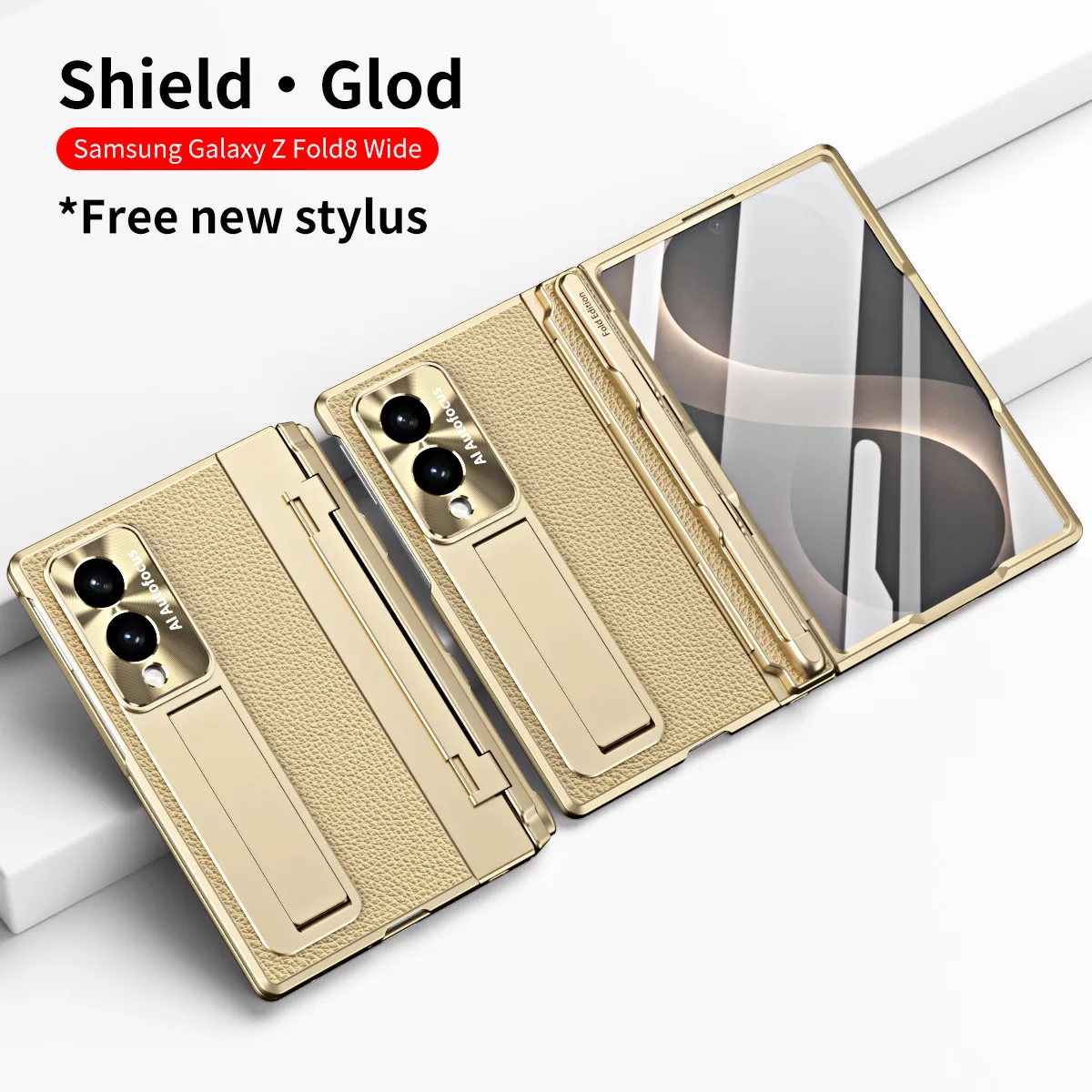 Samsung Fold8 Wide Phone Case with Flat Hinge, Vegan Leather, Pen Slot, Drop-Proof Protection