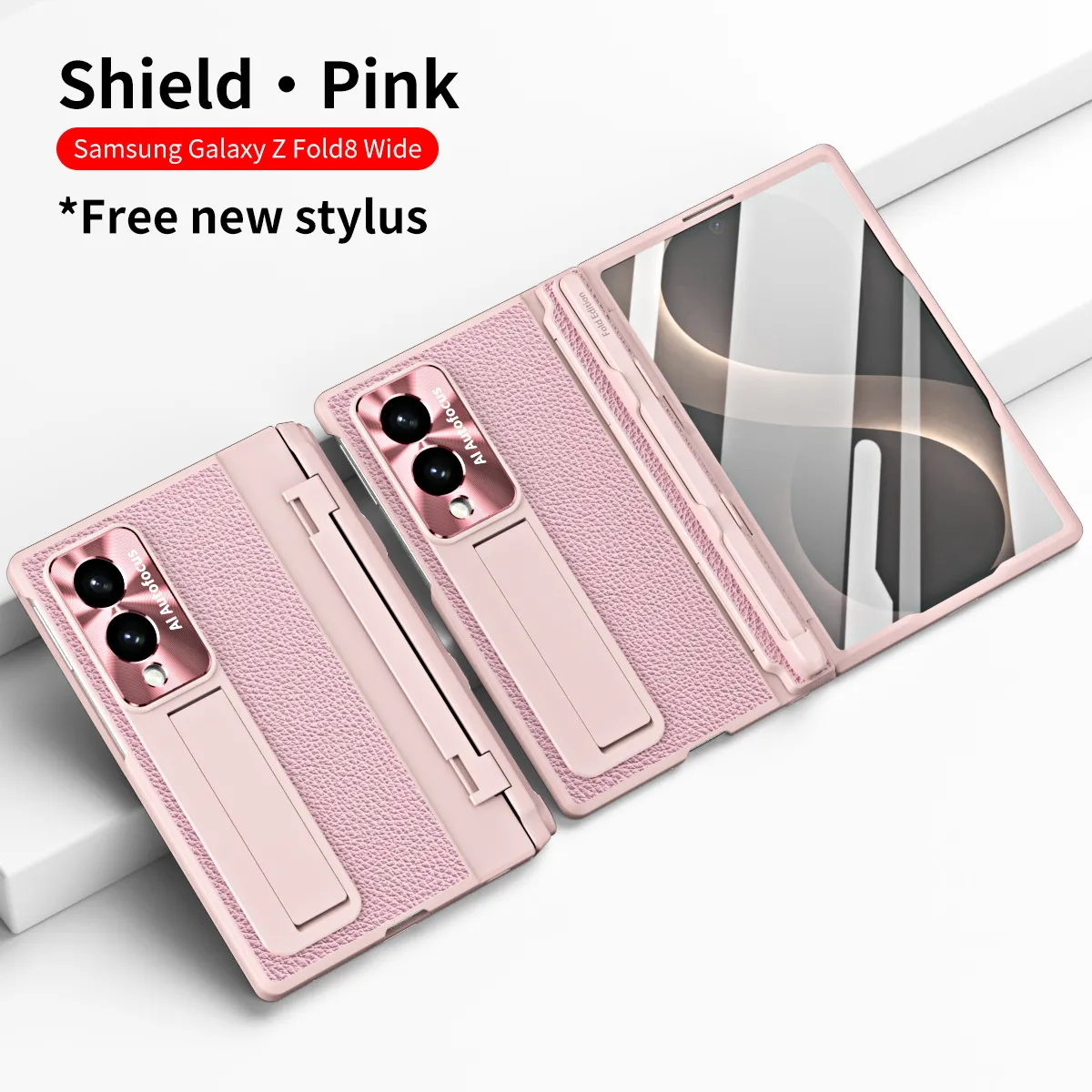 Samsung Fold8 Wide Phone Case with Flat Hinge, Vegan Leather, Pen Slot, Drop-Proof Protection