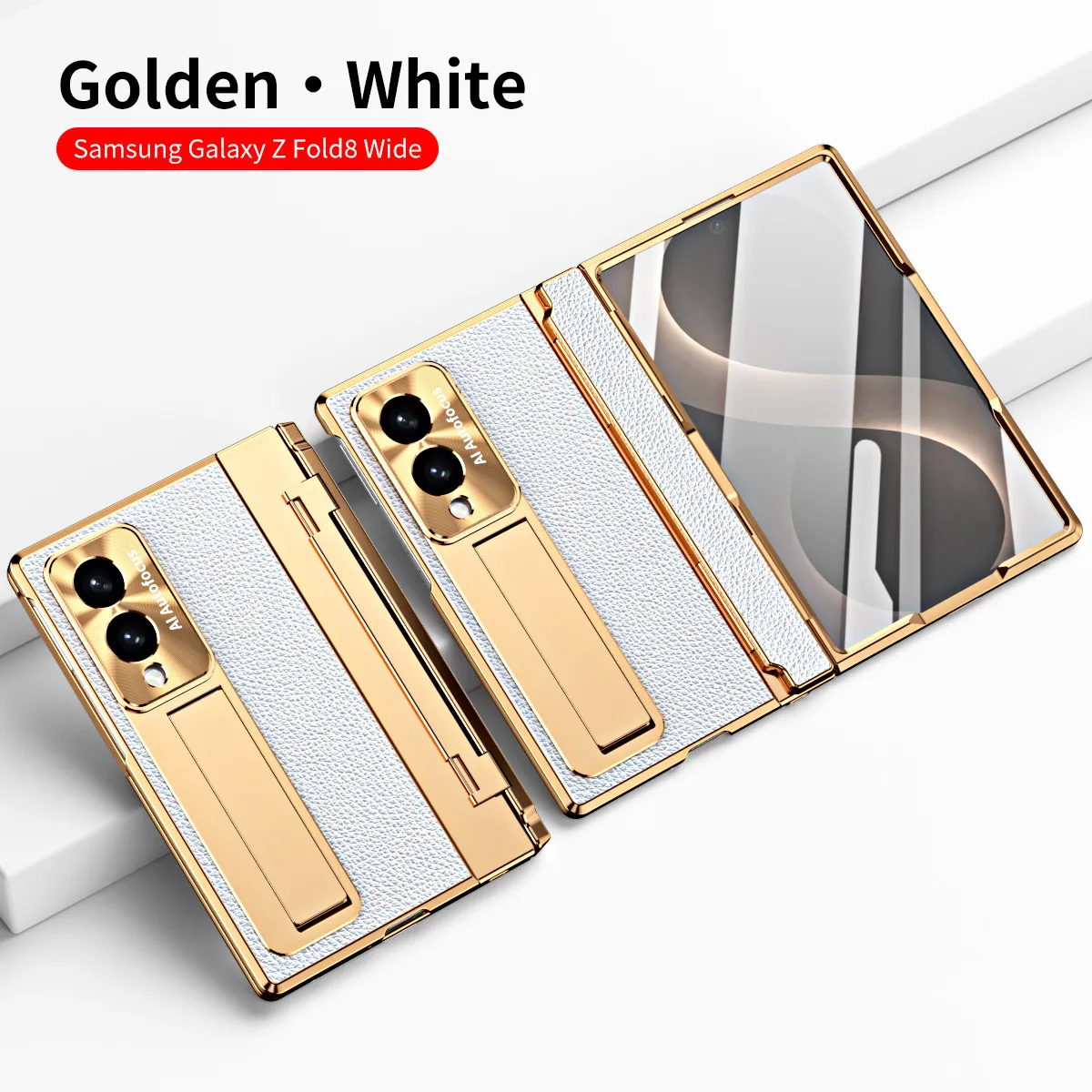 Samsung Fold8 Wide Phone Case with Flat Hinge, Vegan Leather, Pen Slot, Drop-Proof Protection