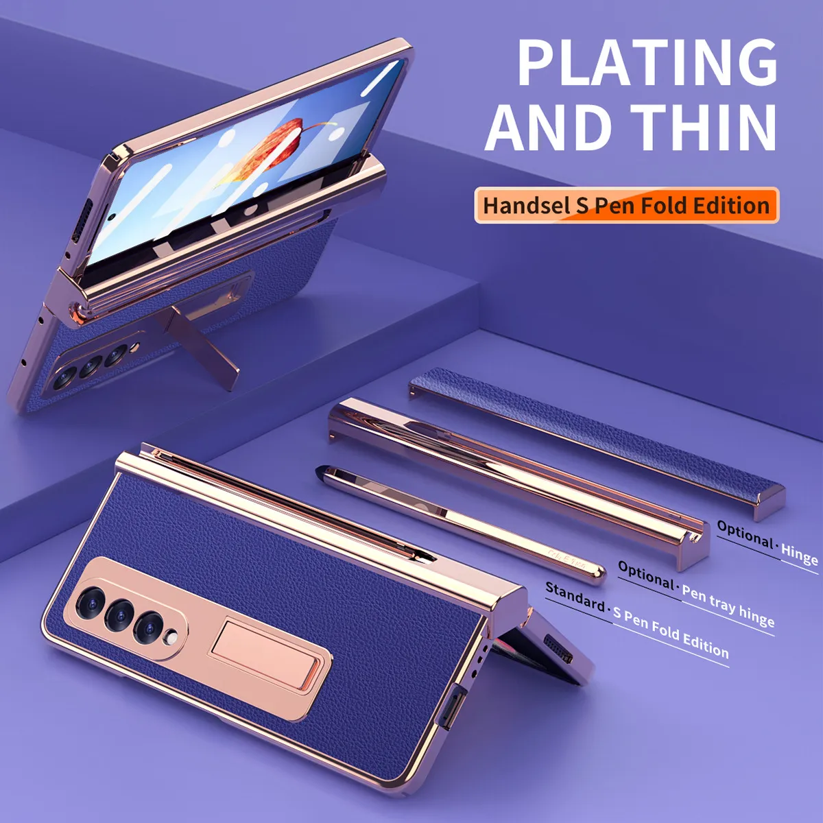 Samsung Fold4 phone case with pen slot, S Pen pen, vegan leather protective case, FOLD3 full coverage, drop protection.